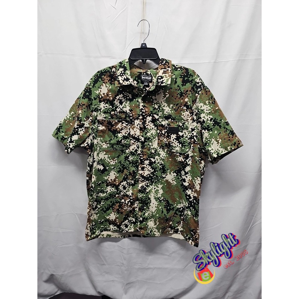 Dogg Supply Mens Green Digital Camo Button Up Hip Hop‎ Shirt Size Xl